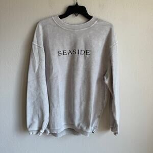 Chicka-D Seaside Embroidered Light Gray Corded Crewneck Sweatshirt Womens S